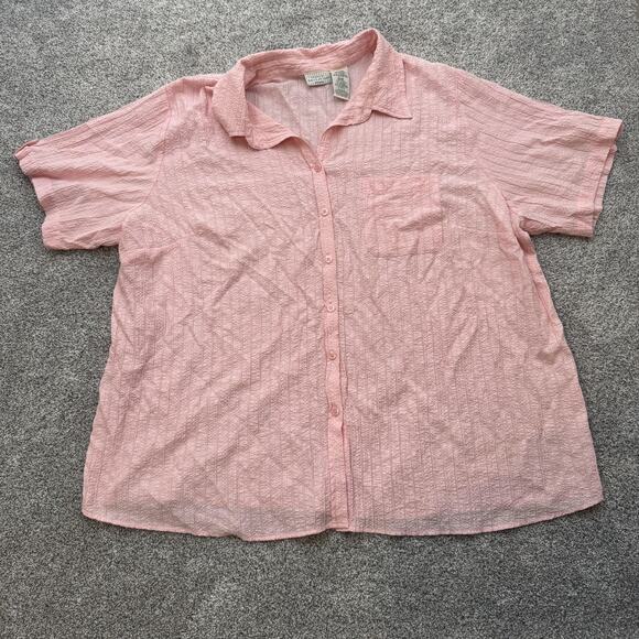 White Stag Shirt Womens 30W 32W Pink Button Up Textured Short Sleeve Plus Size - Picture 1 of 9